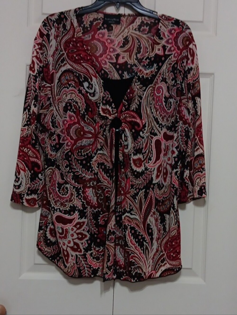 Brittany Black Pink and Black Paisley Tie-Front Blouse